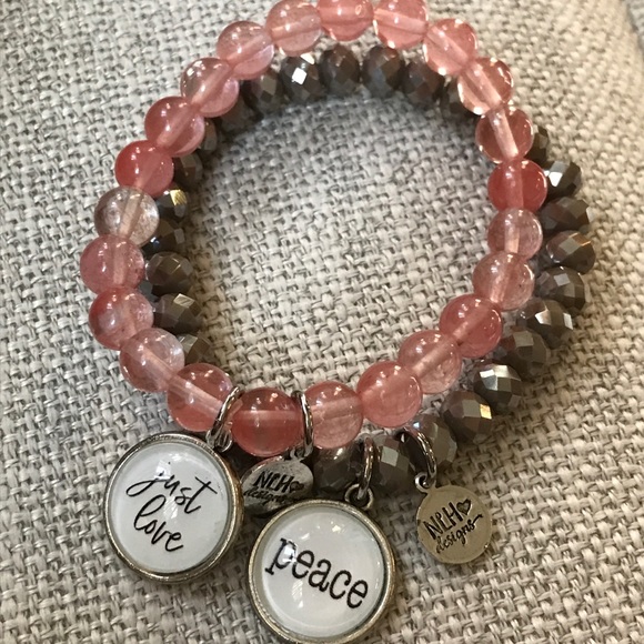 NLH Inspirational Cherry Quartz Stretch Charm Bracelet - Picture 6 of 11